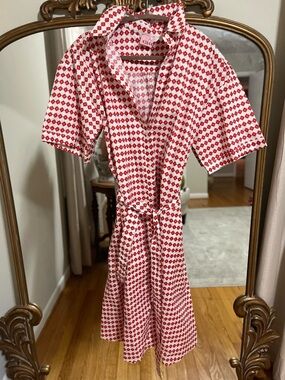 Tucker Red and White Geometric Shirt Dress large
